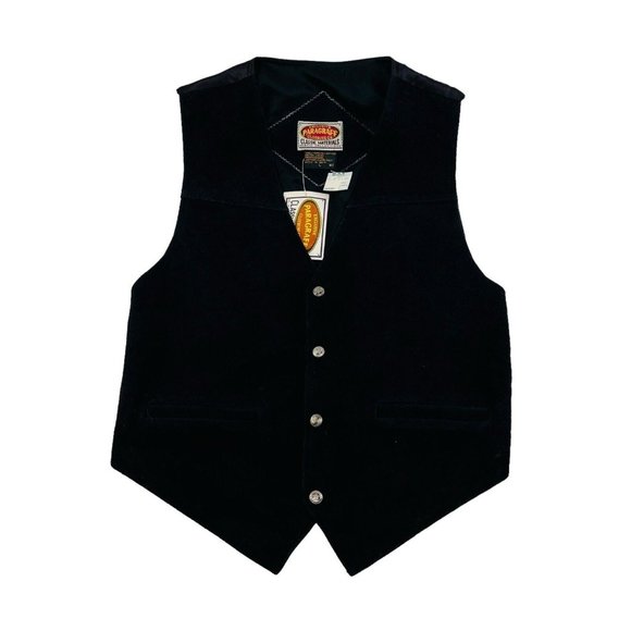VTG NWT DS Paragraff Black Leather Snap Vest Mens Size Large - Picture 1 of 5
